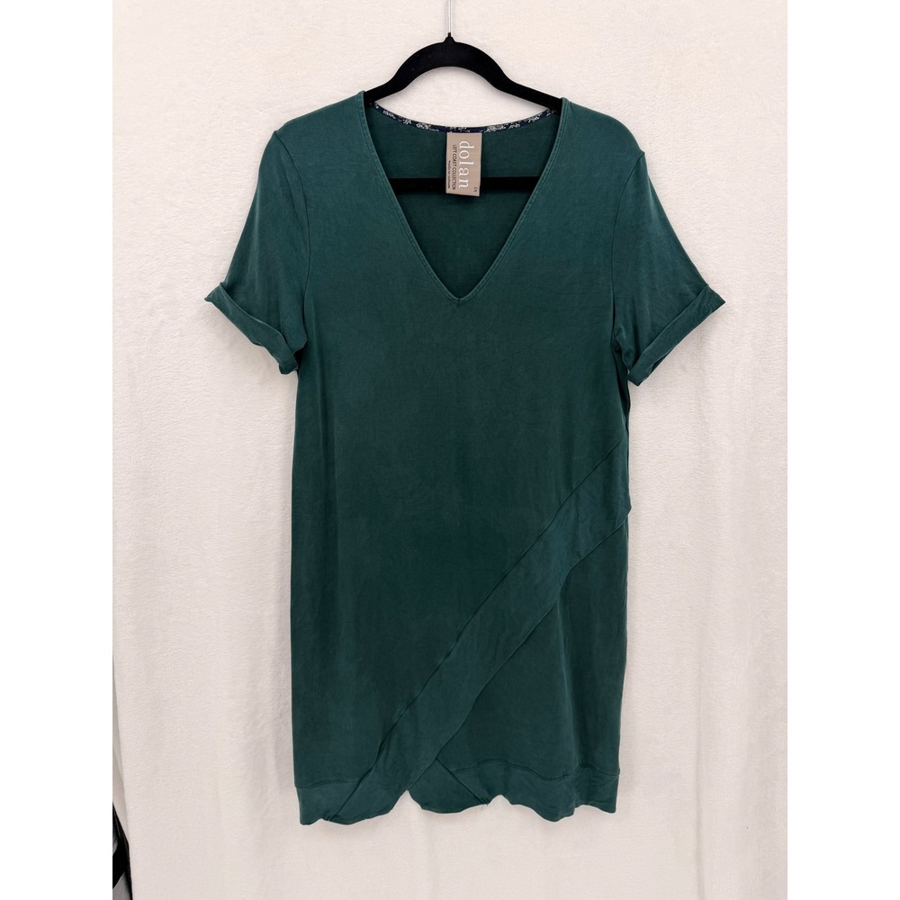 Dolan Left Coast Collection Green Cupro V-Neck Faux Wrap T-Shirt Dress Small